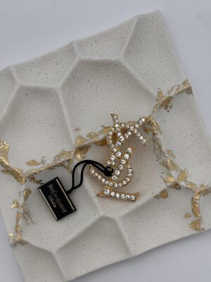 Broszka YSL Yves Saint Laurent wysadzana kryształkami