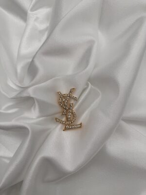 Broszka YSL Yves Saint Laurent wysadzana kryształkami