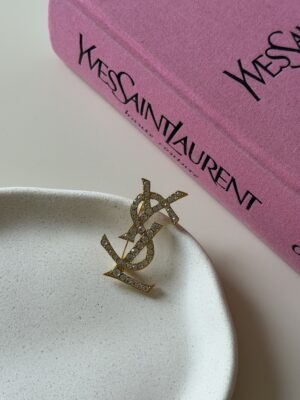 Broszka YSL Yves Saint Laurent wysadzana kryształkami