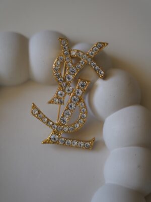 Broszka YSL Yves Saint Laurent wysadzana kryształkami