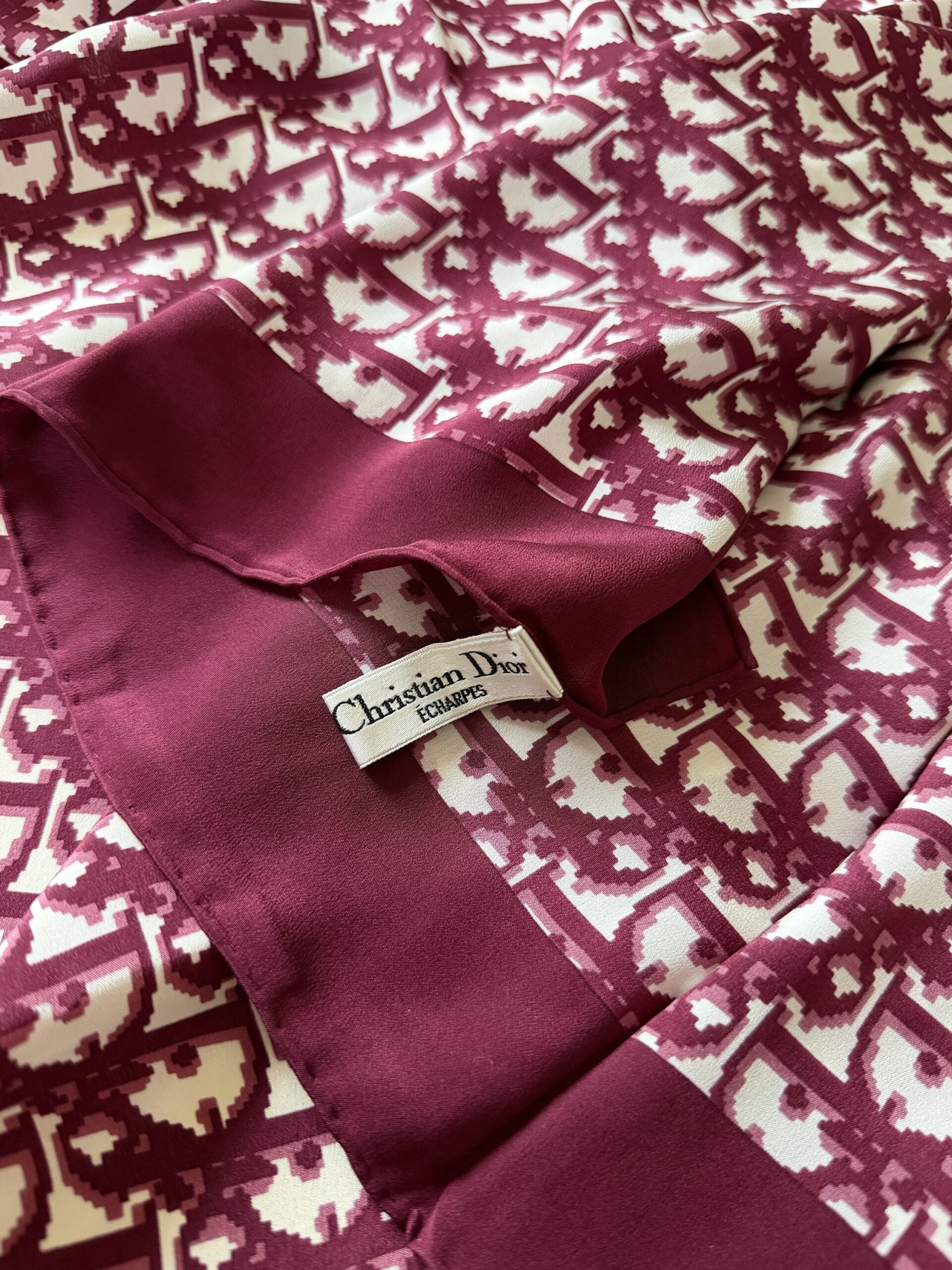 Jedwabna apaszka Christian Dior Trotter Monogram - burgund - obrazek 4