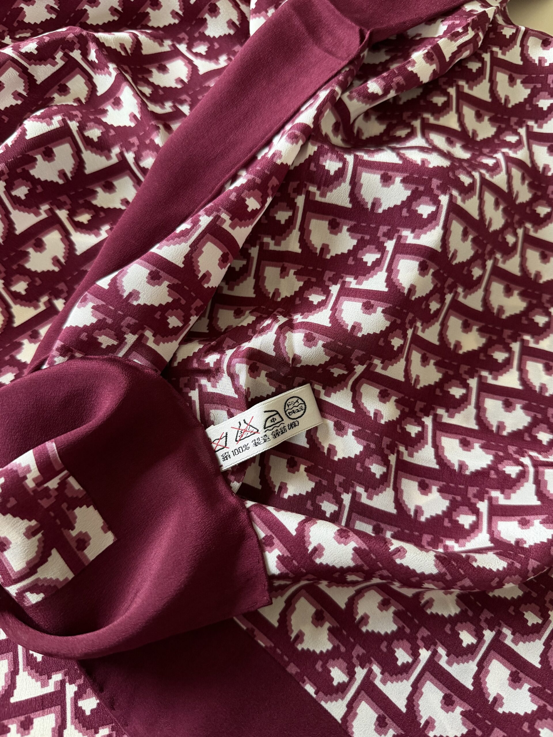 Jedwabna apaszka Christian Dior Trotter Monogram - burgund - obrazek 5
