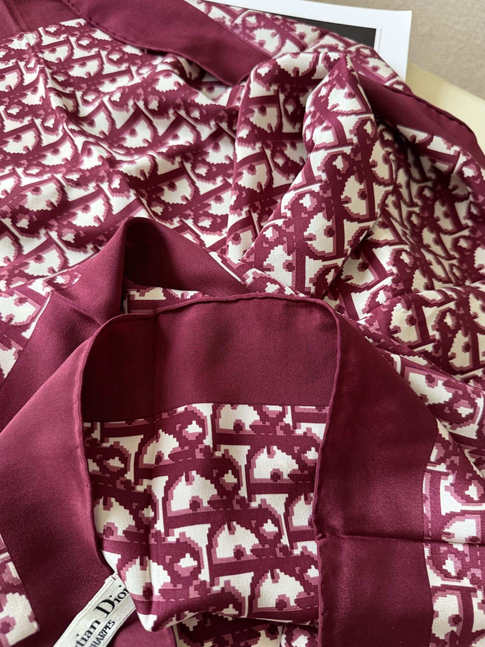 Jedwabna apaszka Christian Dior Trotter Monogram - burgund - obrazek 6