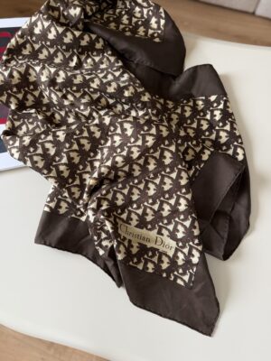 Jedwabna apaszka Christian Dior Trotter Monogram - brąz