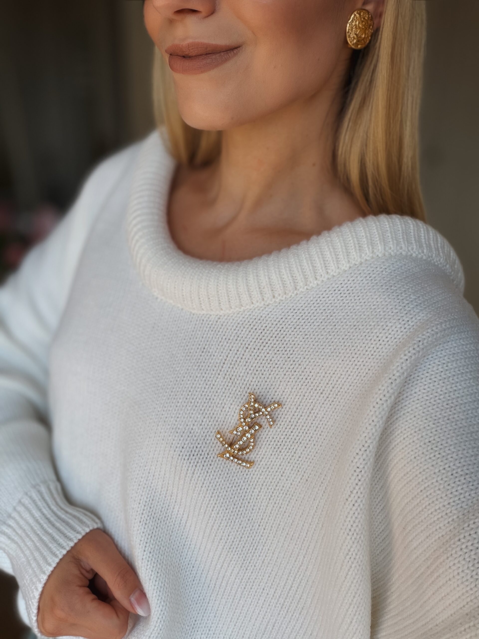 Broszka YSL Yves Saint Laurent wysadzana kryształkami - full set - obrazek 7