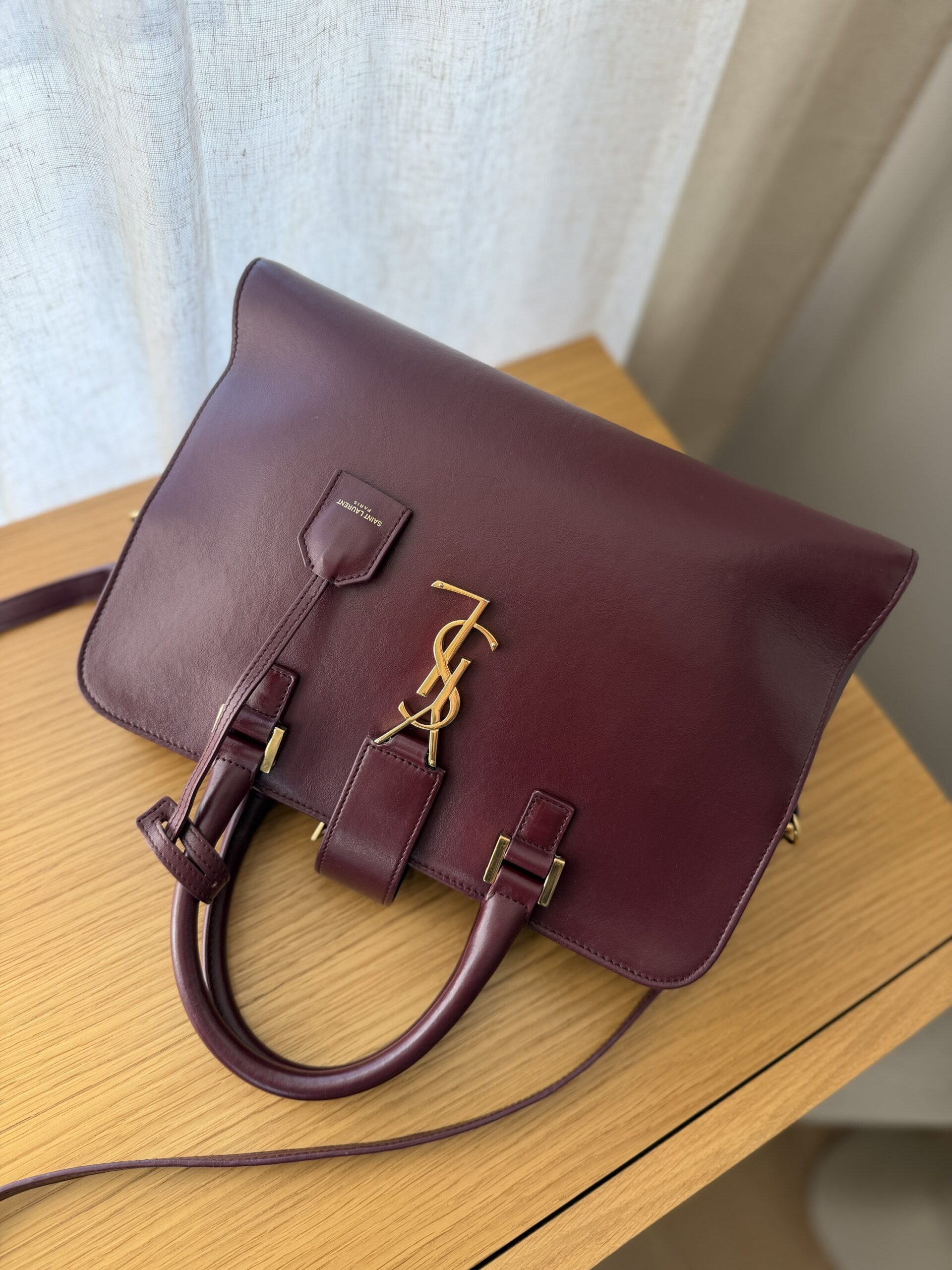 YSL Yves Saint Laurent Cabas Bag Burgundy - obrazek 11