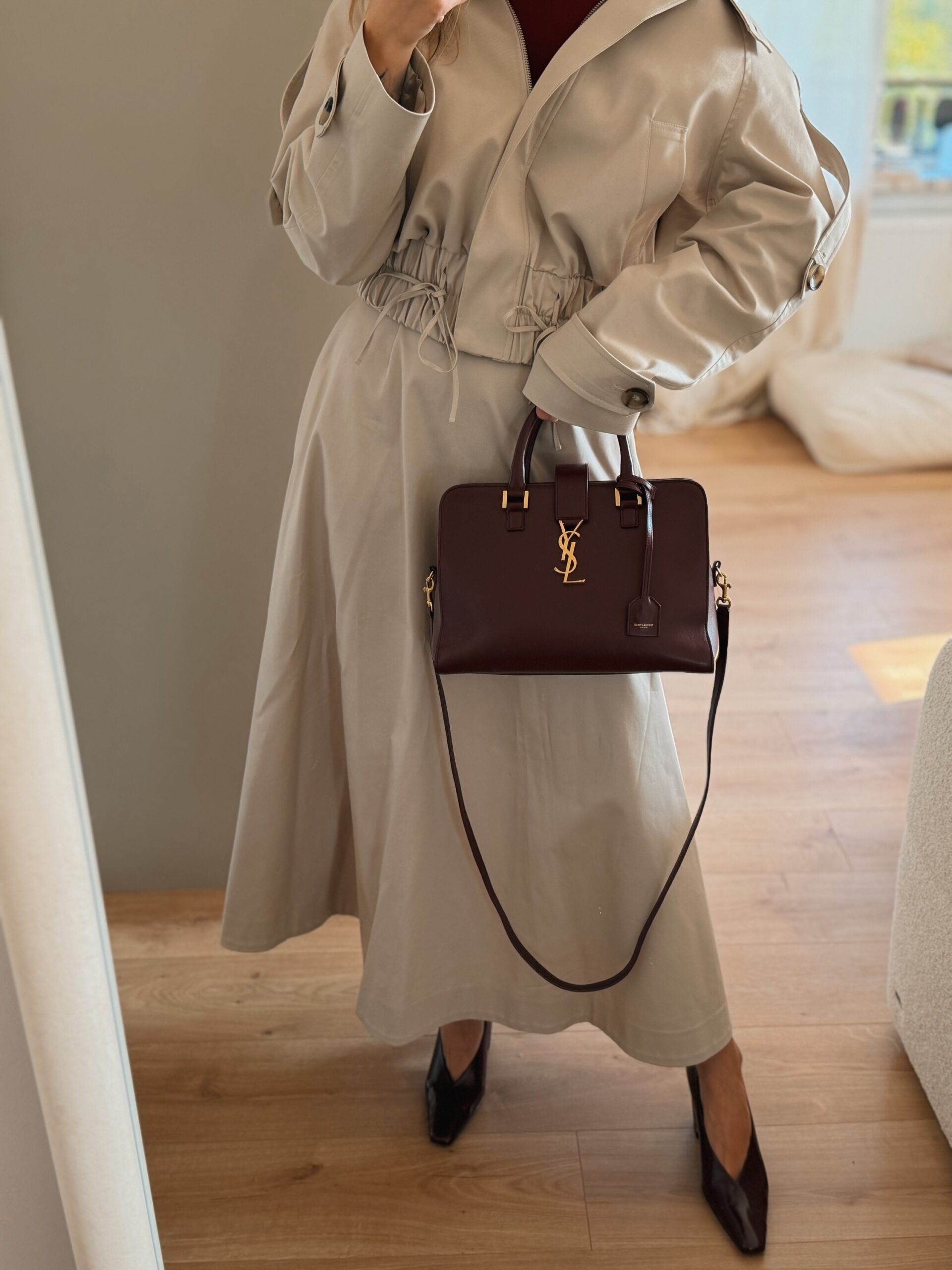 YSL Yves Saint Laurent Cabas Bag Burgundy - obrazek 5