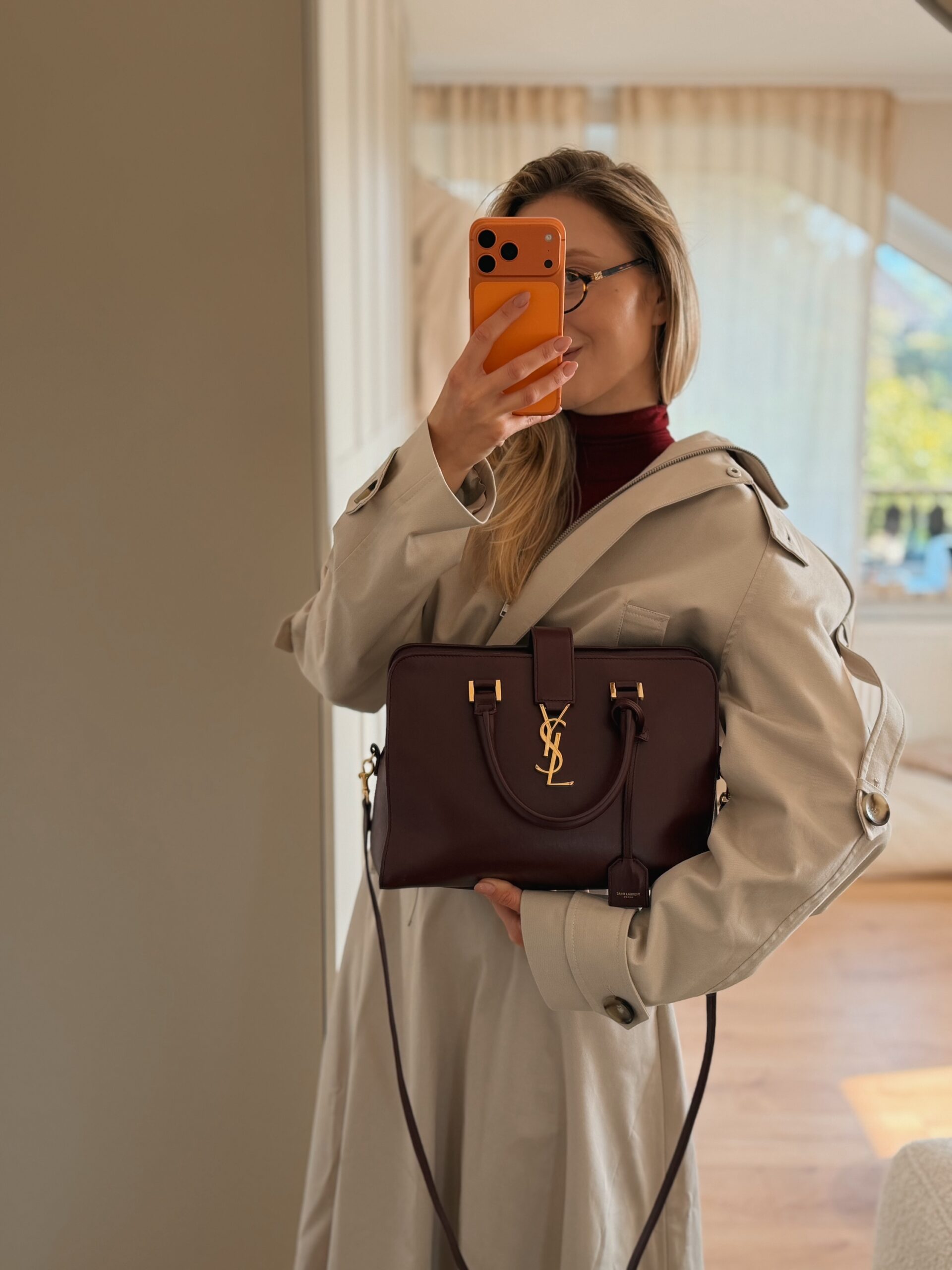 YSL Yves Saint Laurent Cabas Bag Burgundy - obrazek 7