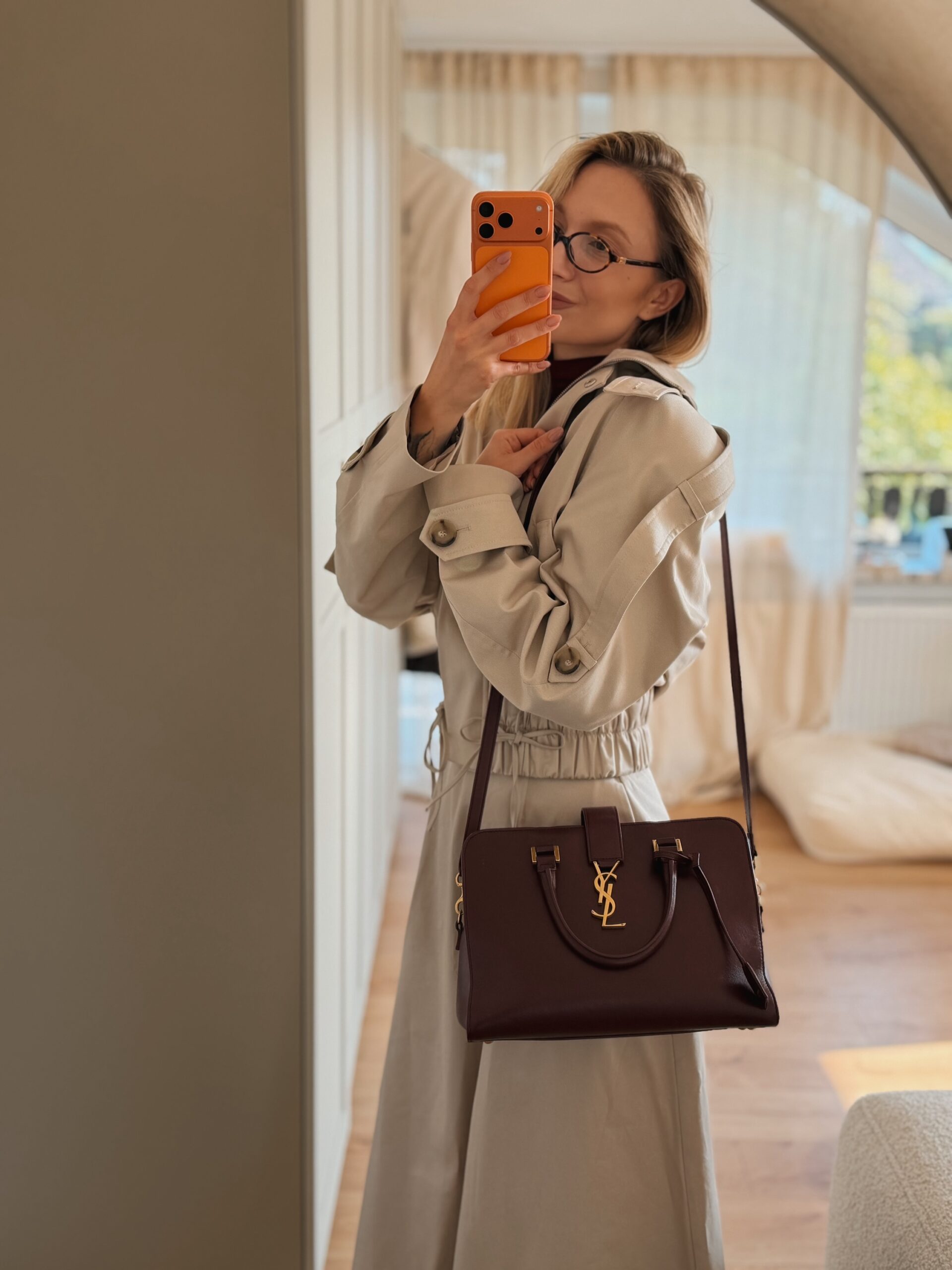 YSL Yves Saint Laurent Cabas Bag Burgundy - obrazek 8